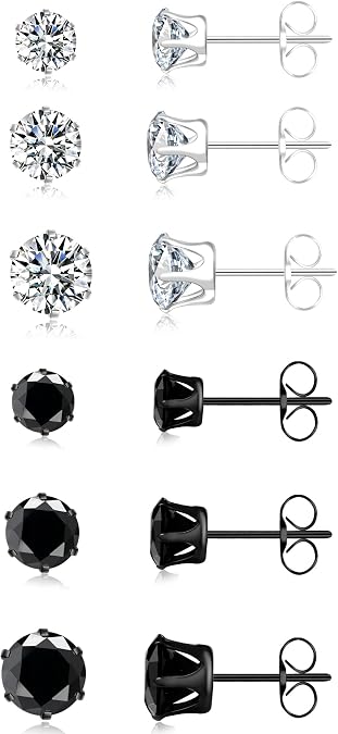 ONESING 6/7 Pairs 14K Gold Plated Stud Earrings for Women Men Hypoallergenic Earring Studs Set Cubic Zirconia Studs Earrings