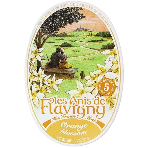 Les Anis de Flavigny French Mints Candy Orange Blossom Flavor Hard Candy, Natural Gourmet Sweets in Classic Tin, 50g (1.75 oz)