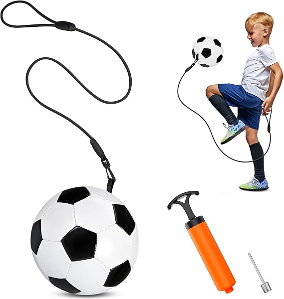 Soccer Training Equipment, Soccer Ball Dribble Trainer for Juggling, Foot Control, Kicking Practice, Kick Trainer with Soccer, Adjustable Cord Solo Soccer Ball Practice Equipment Aid Return