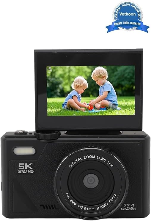 Vothoon 5K 75MP HD Dijital Kamera 18X Dijital Zoom, Flaşlı,3.0 inç Ekranlı Digital Fotoğraf Makinesi