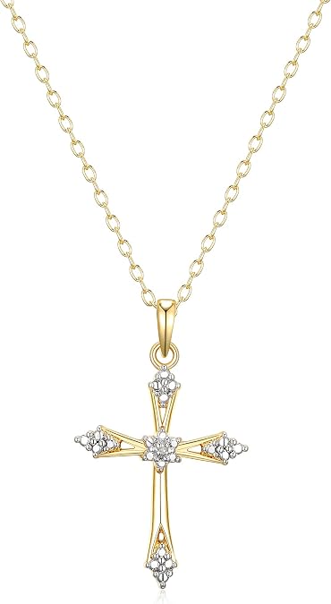 Amazon Collection Diamond Accent Cross Pendant Necklace with Cable Chain