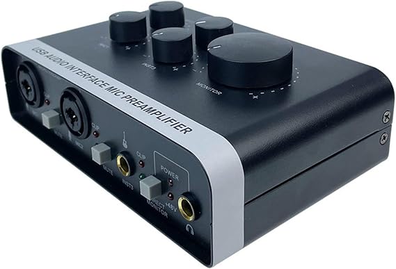 USB Sound Interface, Professional Sound Mixer with 48V Power, Mic Preamplifier, XLR Jacks, for PC Recording, Podcasting