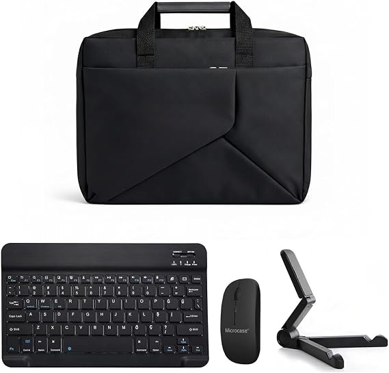 Microcase Xiaomi Mi Pad 7 Macbook Laptop Çantası 2 Bölmeli + Bluetooth Klavye+Mouse+Tablet Standı Siyah AL5568