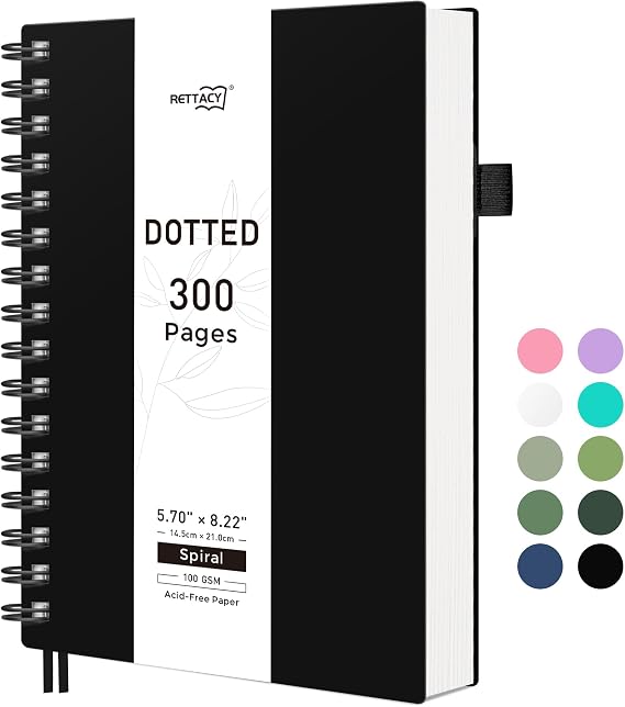 RETTACY Spiral College Ruled Notebook, 300 Pages, B5 Medium Size (7.4" x 10"), for School, Work, Writing, Journaling, 100 GSM Thick Paper,