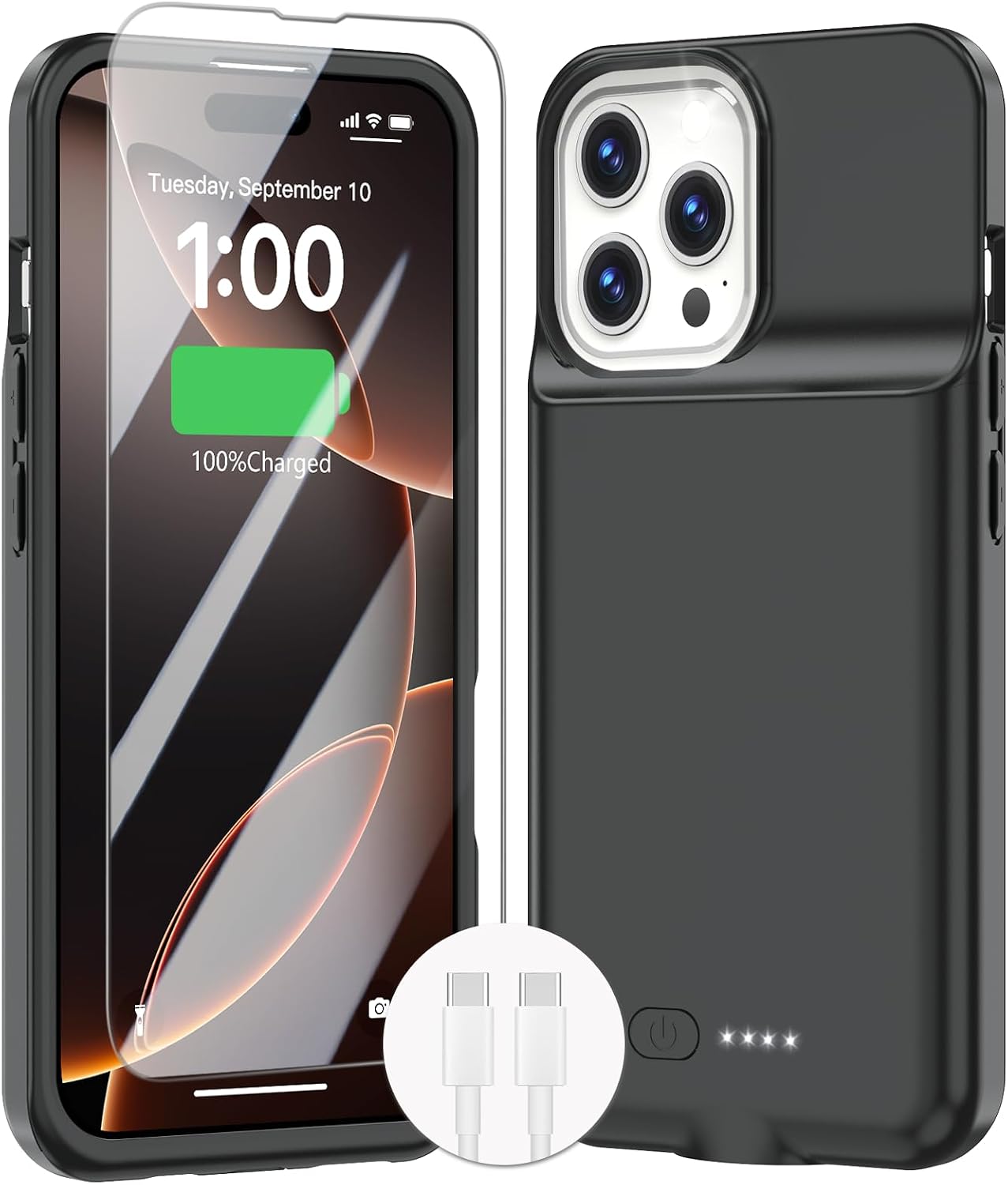 GIN FOXI Battery Case for iPhone 16 Pro, Charging Case Charger 8500mAh Ultra-Slim Lightweight Powerful Battery Pack 15W Fast Rechargeable Anti-Fall TPU Juice Box for iPhone 16 Pro 6.3 Black