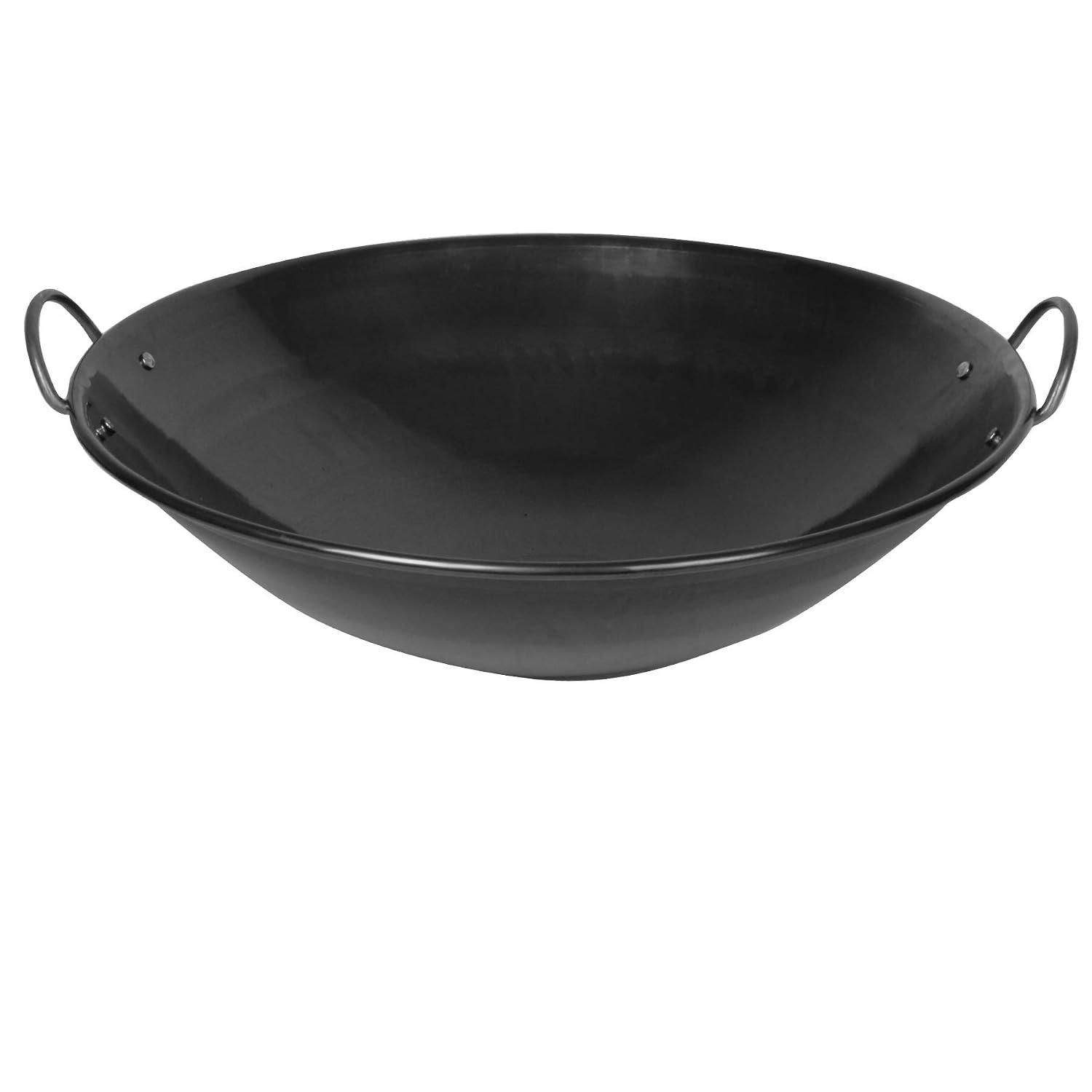 Thunder Group IRWC003 Wok, 24 Dia., Curved Rim, 2 Round Riveted Handles, Iron Construction