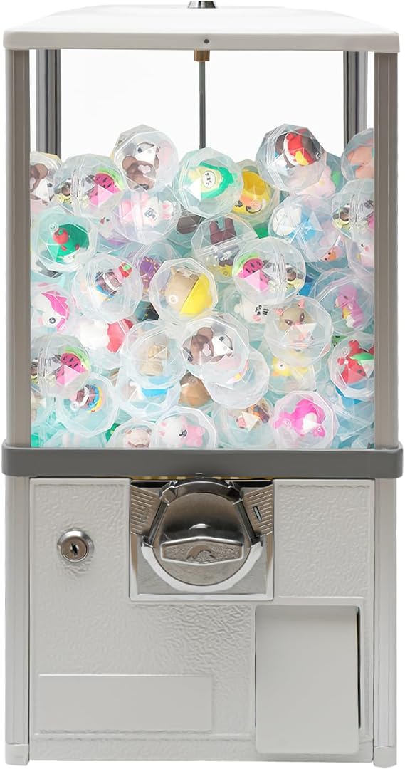25 Cents Coin Operated Vending Machine Big Capsule Vending Machine Gumball Dispenser Machines Commercial Gumball Machines 1.77-1.97in Ball Diameter 800 Coins Capacity (11.42*10.24*20.87 in, White)