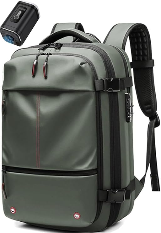 Easy Vac Pack Backpack Carry On, Vacuum Travel Backpack with Pump,Expandable 60L for Traveling,Airplane (Green with Pump)
