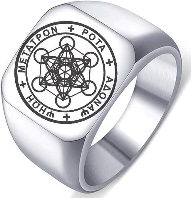 Seal of Archangel Metatron Cube Mens Womens Stainless Steel Protection Amulet Ring