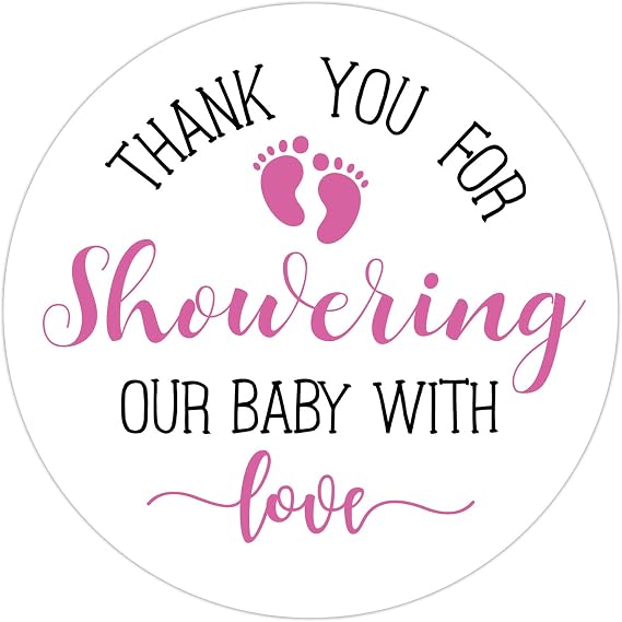 Pink Little Feet Baby Shower Stickers - Thank You for Showering Our Baby With Love, Favors for Girls, Labels, 2 Inch, Pack of 50