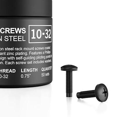 AC Infinity Carbon Steel 1032 Rack Screws and Nylon Washers. 50-Piece Set for Equipment Server Racks, enclosures, and cabinets.