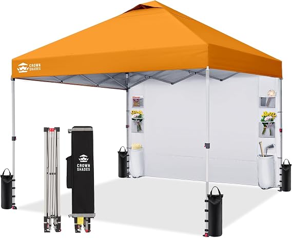 CROWN SHADES Canopy Tent 10x10 Pop Up Canopy with Side Pockets, Orange