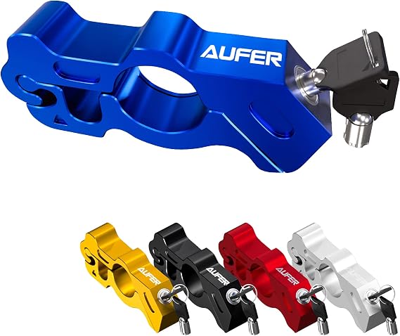 AUFER Universal Heavy Duty Motorcycle Grip Lock Handlebar Throttle Lock Anti Theft Brake Lever Locking Compatible with for Motorbike Sports Bikes Scooter Mopeds ATVs (Blue)