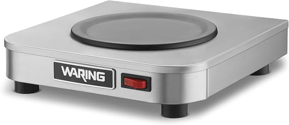 Waring Commercial WCW10 Cafe Deco Single Coffee Carafe Warmer, 120V, 5-15 Phase Plug, Single Burner Silver