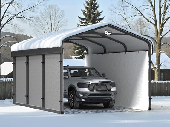 Metal Carport,Carport 10x15 Heavy Duty,Car Tent Garage with Galvanized Metal Roof,Car Port Kits for Snow,Outdoor Car Shelter