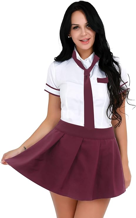 Agoky Sexy Schoolgirl Lingerie Set Japanese Anime Roleplay Outfits Uniform Sets Shirt with Plaid Skirt