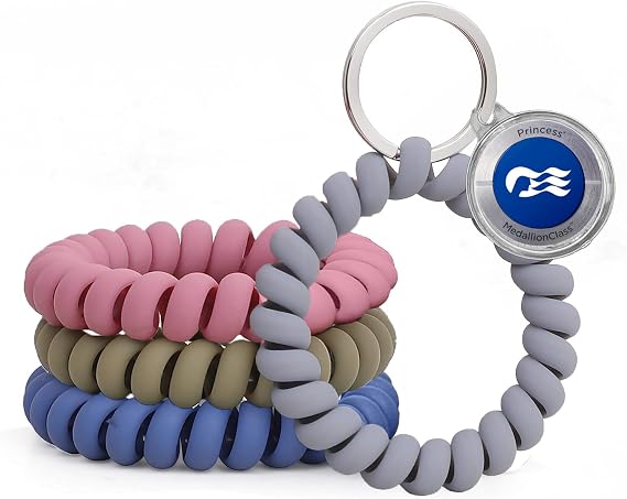 4 Color Princess Medallion Holder Stretchable Wristband Wristlet, Princess Cruise Medallion Holder Spring Flexible Spiral Wrist Coil Wrist Band Bracelet for Women Men Adult