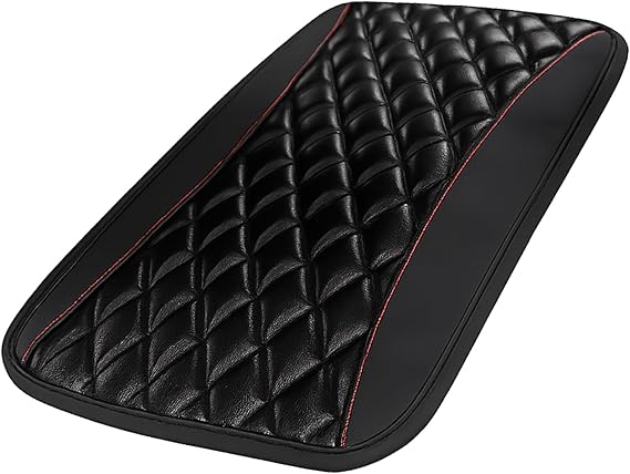 Universal Car Center Console Cushion Pad 19x31cm, Waterproof PU Leather Armrest Cover Protector, Comfortable Non-Slip Armrest Pad for Most Cars, Vehicles,Easy Install Black Interior Accessory