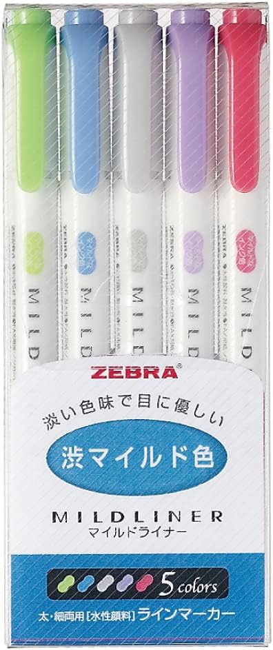 ZEBRA MILD LINER, Double Sided Highlighter Noble Color, 5 Set (WKT7-5C-NC)