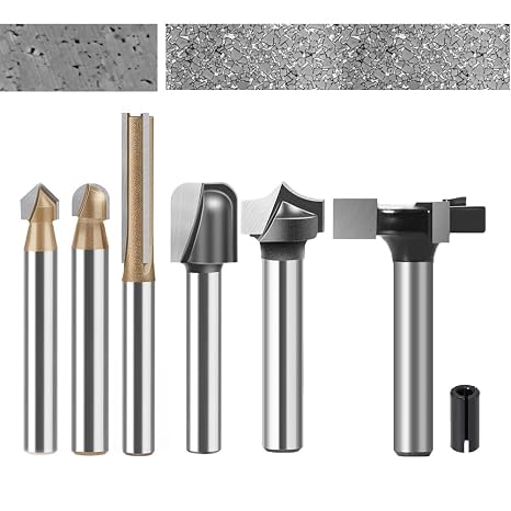 6PCS CNC Router Bits Set 1/4" Shank Entry Level Set for Beginner Multiple Uses for V Groove and Rounded Grooves Engraving, Mortising, Slotting,Trimming,Point Cutting,Sufacing,and So On.