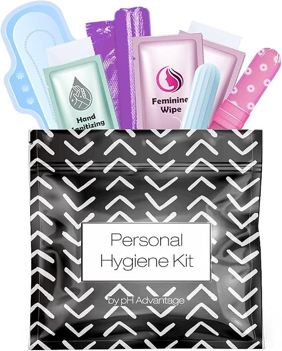 Menstrual Kit All-in-One | Convenience on The Go | Single Period Kit Pack for Travelling, Tweens & Teenagers | Individually Wrapped Feminine Hygiene Products (Black Treads)