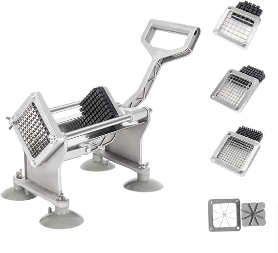 ROVSUN Commercial Vegetable Chopper French Fry Cutter Stainless Steel w/ 4 Sizes Blades, Fruit Potato Slicer, 1/2", 3/8", 1/4" & 8-Wedge Blades and Pusher Blocks for Restaurants, Home & Kitchen