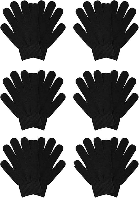 COLEDRE 6 Pairs Winter Gloves for Women Men Soft Black Knit Gloves
