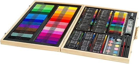 251 Piece Deluxe Art Set, Shuttle Art Art Supplies in Wooden Case, Painting Drawing Art Kit with Pencils Oil Pastels Watercolor Cakes Watercolor Sketch for Kids Adults