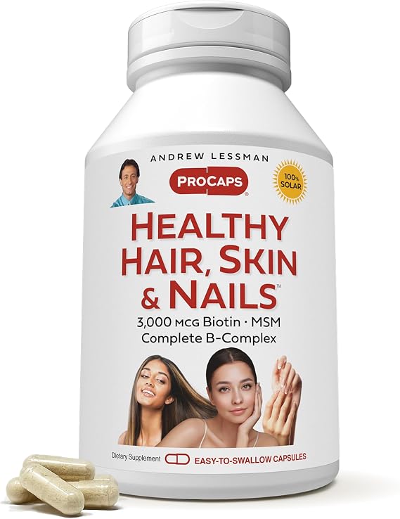 ANDREW LESSMAN Healthy Hair, Skin & Nails 3000mcg Biotin - 240 Caps | Biotin, Marine Collagen Peptides, MSM & Silica to support Keratin, Collagen and healthy connective tissue.