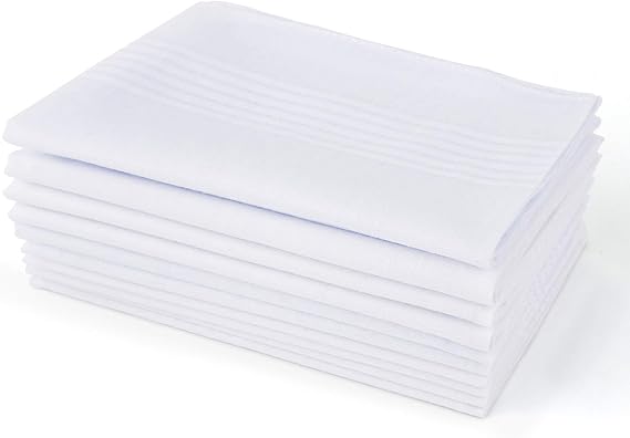 Scotamalone Men's Handkerchiefs 100% Soft Cotton White Hankie Hankerchieves