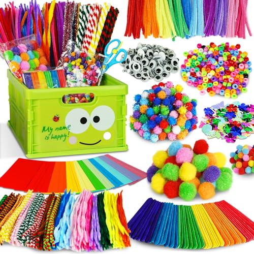 FUNZBO Mothers Day Arts and Crafts Supplies for Kids -Toddler Craft Kits with Glue Stick Pipe Cleaners Popsicle Stickers Construction Paper Pom Poms & Googly Eyes, Birthday Gifts for Girls Age 4