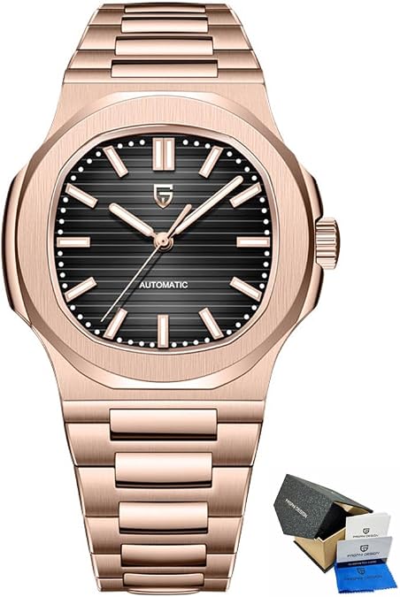 Pagani Design Automatic Watch for Men, Rose Gold 40mm Stainless Steel | Minimalist Analog Gift Wristwatch with Synthetic Sapphire Dial Glass,100m Waterproof