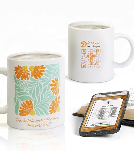 Christian Gifts for Women with QR Code, Best Friend Birthday Gifts for Women, Religious Inspirational Gift as Bible Study Supplies for Sister/Coworkers, Innovative Catholic Coffee Mug