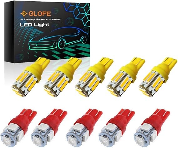 10Pcs Cab Roof Running Marker Light Amber Red T10 LED Bulb Compatible with 2003 2004 2005 2006 2007 2008 2009 Hummer H2,Ford F-250 F-350 1999-2016 Super Duty