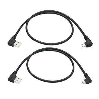 Micro USB Power Data Cable Cable 60CM, 90 Degree USB A Male Right Angle to Micro USB Male Left & Right Angle Charging and Data Sync Cable, for GPS, Dash Cam, Digital Camera, Hard Drive Etc - 1Pair