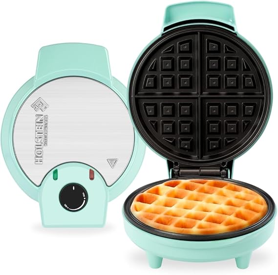 Holstein Housewares 7 Belgian Waffle Maker with Non-Stick Coating, Mint/Stainless Steel - Delicious Waffles in Minutes for Everyday Meals