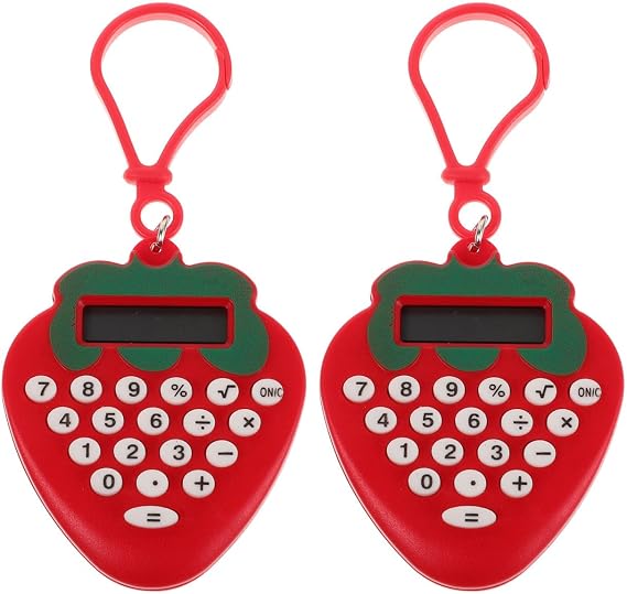 YARNOW Mini Strawberry Calculator Keychain Cute Pocket Size Electronic Calculator Portable Card Style Basic with Key Ring for School Students Kids 2 Pack