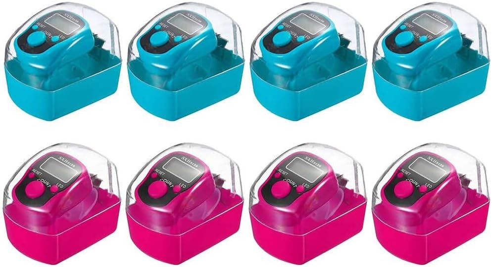 8PCS Electronic Finger Counter, LED Electronic Handheld Tally Counter, 5-Digit Counters Clicker with Box, Lap Track Handheld Counter, for Golf Sports Fitness Exercise Warehouse Blue, Pink