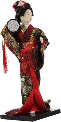 1Pc Handmade Japanese Style Geisha Doll Light-Weight Desktop Ornament for Home Decor Chic Folk Craft Collectible Figurine for Bedroom and Living Decoration