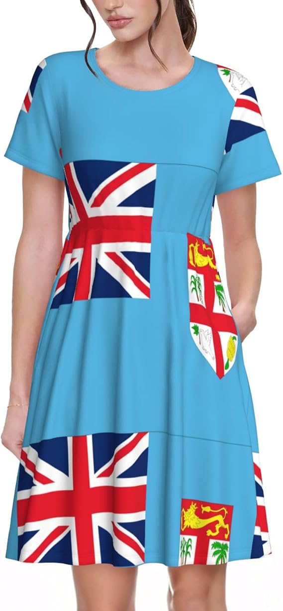 Women's Breathable Summer Dress, Short Sleeve Knee Length Sundress