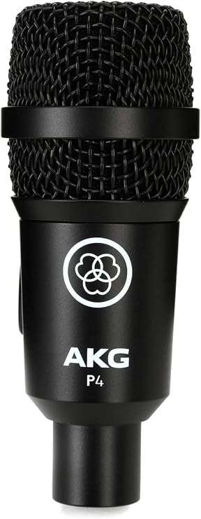 AKG Pro Audio P4 High-Performance Dynamic Cardioid Microphone for Drums and Percussions, Wind Instruments and Guitar Amps, Stage and Studio, XLR Wired Mic, Stand Adapter and Bracket, Black