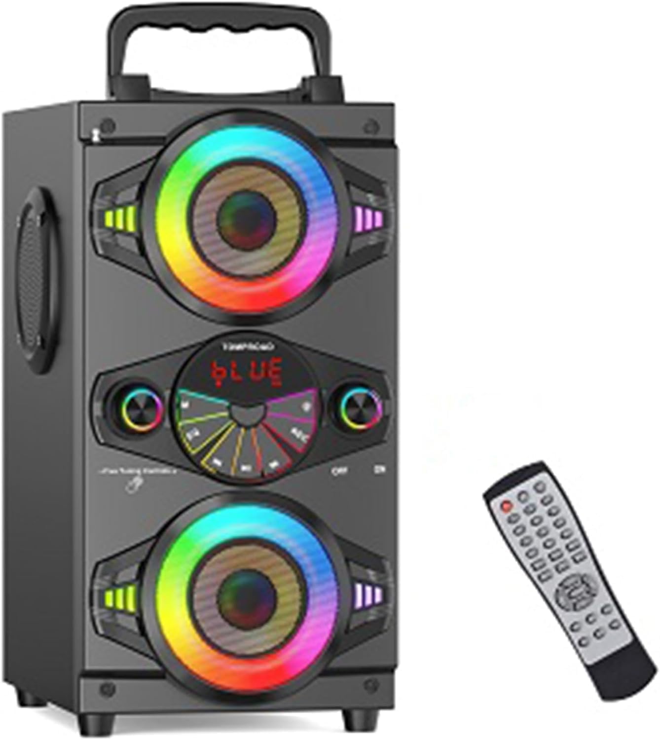 Portable Bluetooth Speakers 60W Big Powerful Wireless Loud Stereo Bass Sound Boombox Home Party Speaker with Subwoofer, FM Radio, LED Colorful Lights Black