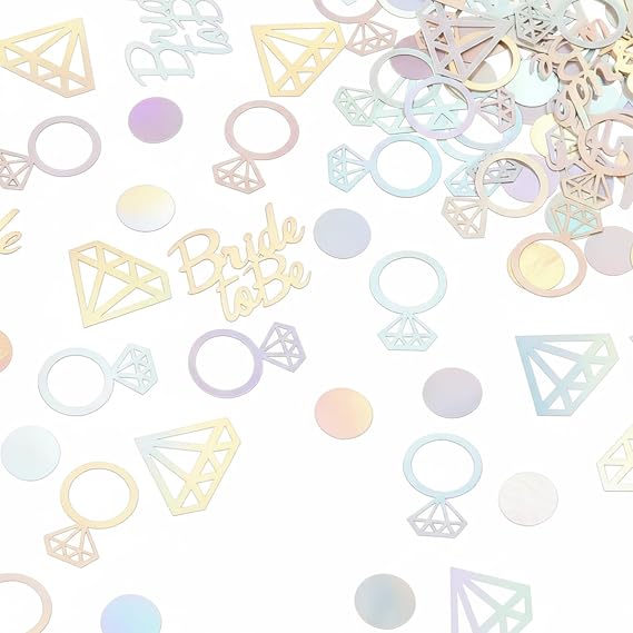 Wedding Confetti Decorations, Glitter Foil Diamond Ring Engagement Confetti for Table Scatter, Bachelorette Party, Bridal Shower, Anniversary, Valentine‘s, Birthday Party Supplies. (Colorful, 100 PCS)