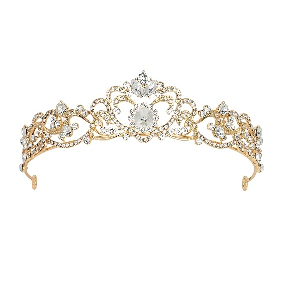 Gold Wedding Crown Crystal Tiara for Women Queen Crowns Princess Headband Rhinestones Gold Tiaras for Bride Sparkle Hair Accessories for Birthday Prom Pageant Party