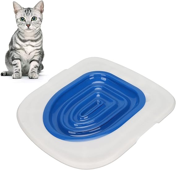 Cat Toilet Training System, Reusable Cat Potty Toilet Training Kit, Sturdy Cat Toilet Training Kit, Cat Toilet Trainer Urinal Seat for Teaching Cat to Use Toilet (White Tray, 1 Blue Inner Support)