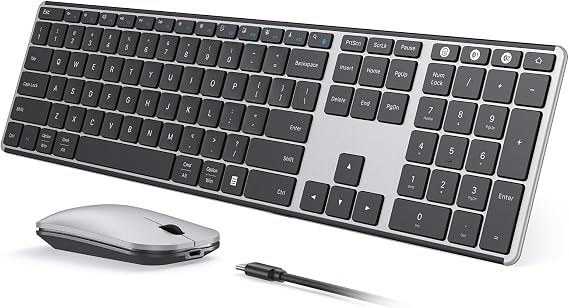 seenda SKM64-3 Wireless Bluetooth Keyboard Mouse Combo for Windows and Mac | USB and dual Bluetooth multi-device switching, quiet, rechargeable, full-size slim set for PC, MacBook, iPad, Black Silver