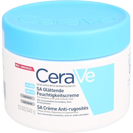 CeraVe SA Urea Glättende Feuchtigkeitscreme für den Körper Creme für trockene raue und unebene Haut Mit Urea Salicylsäure Hyaluron und 3 essenziellen Ceramiden