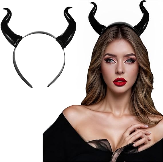 Beavorty 1Pcs Devil Horns Headband Gothic Devil Horn Hair Hoop Halloween Headdress Ox Horn Hair Loop Black Cosplay Hair Accessory for Halloween Christmas Party Dress Up
