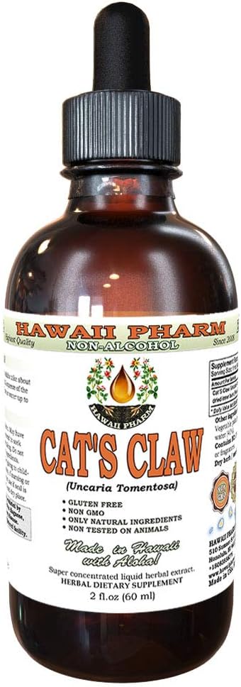 Hawaii Pharm Cat's Claw Alcohol-Free Liquid Extract, Cat's Claw (Uncaria Tomentosa) Dried Inner Bark Glycerite Natural Herbal Supplement 2 oz