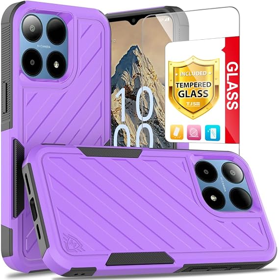 TJS for Boost Summit 5G Case with Tempered Glass Screen Protector (Purple)